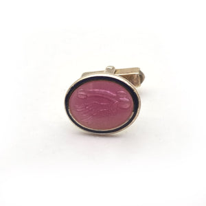 The Hand-enamelled Pompei Cufflinks in pudenda pink & royal blue