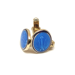 The Hand-enamelled Pompeii Winged Phallus Cufflinks in blue